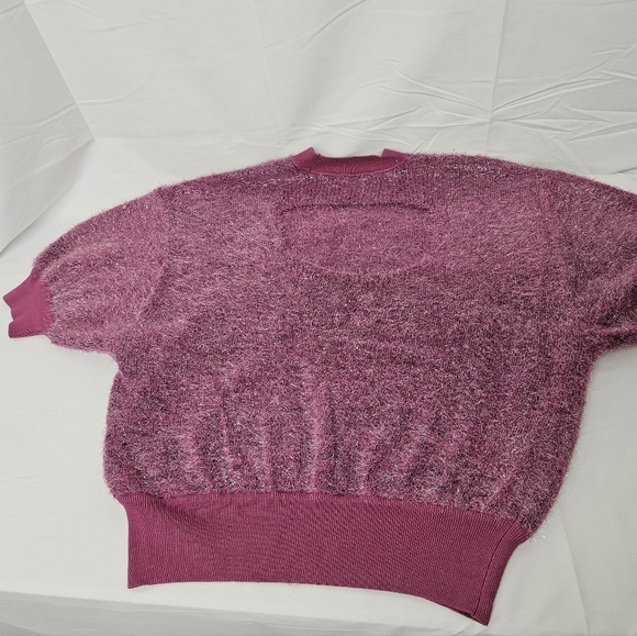 Anthropologie Maeve Violetta Short Sleeve Tinsel Sweater In Pink SZ XL NWT - Picture 8 of 14